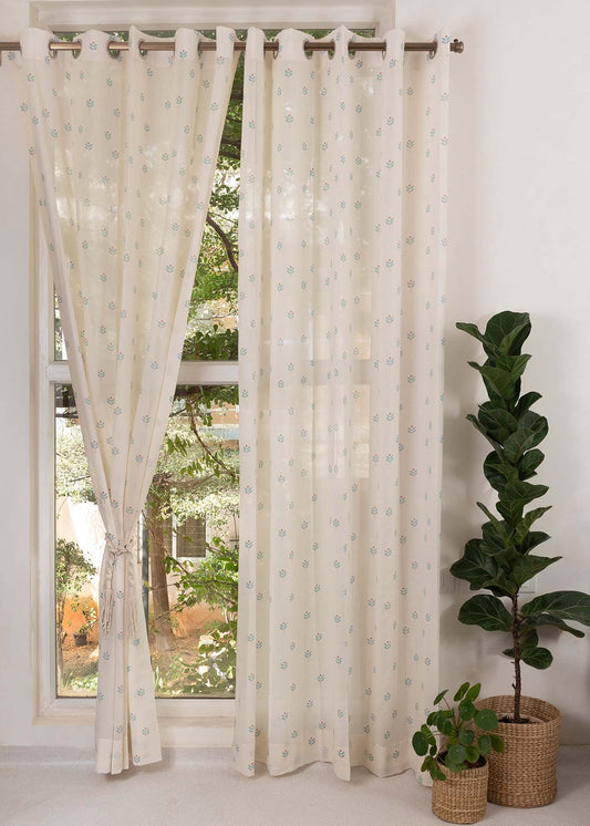 Light Filtering - Blue Sapling Cotton Sheer Curtain