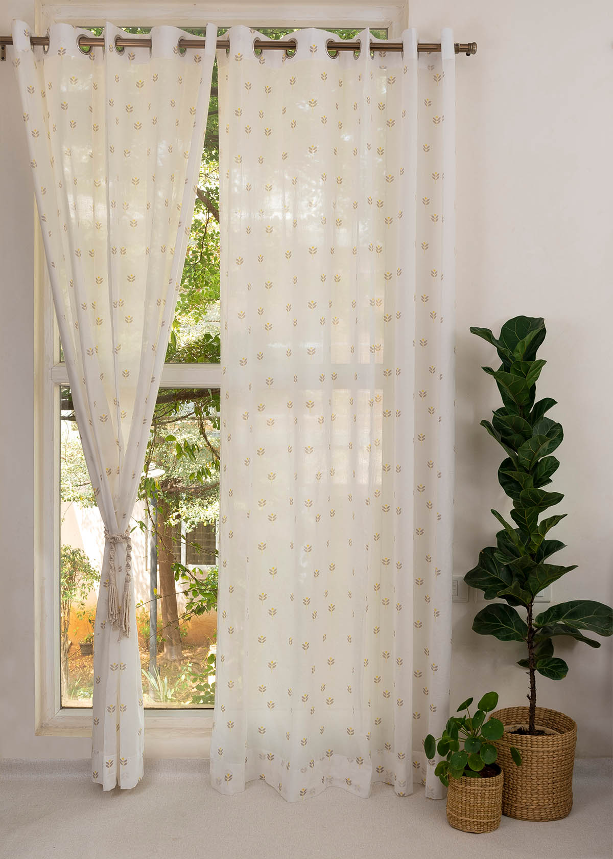 Light Filtering - Yellow Sapling Cotton Sheer Curtain