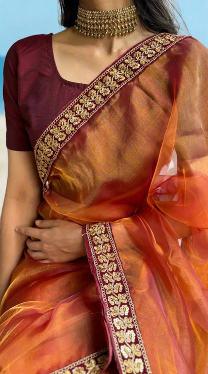 Ethereal Blossom Handwoven Organza Saree