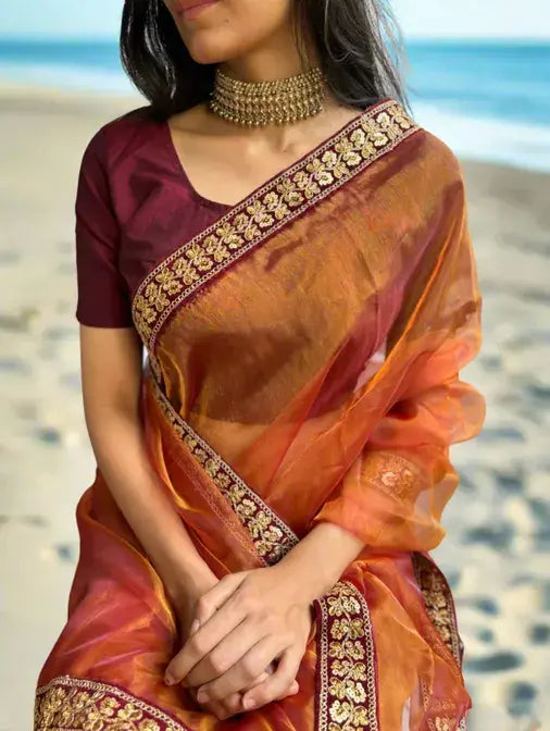 Ethereal Blossom Handwoven Organza Saree