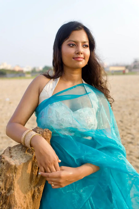 Ocean Blue Organza Saree