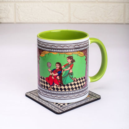 Shringaar Pattachitra Mug with Coaster - Green