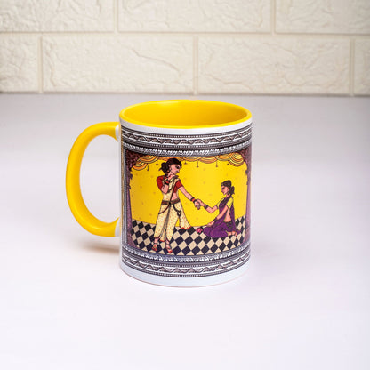 Shringaar Pattachitra Mug with Coaster - Yellow