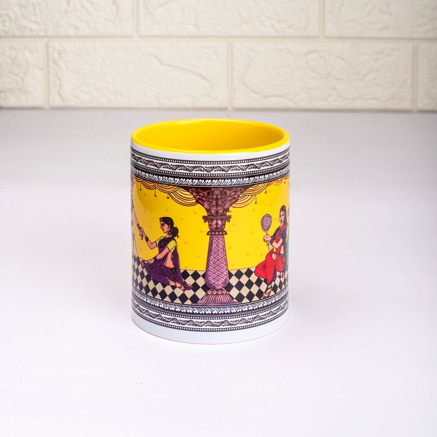 Shringaar Pattachitra Mug with Coaster - Yellow