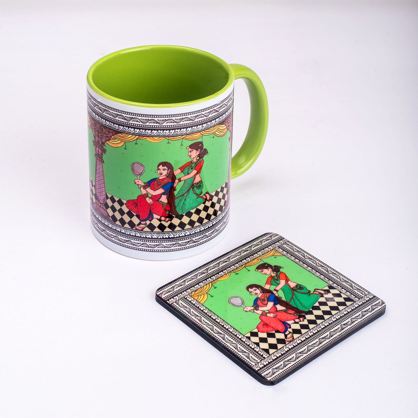 Shringaar Pattachitra Mug with Coaster - Green