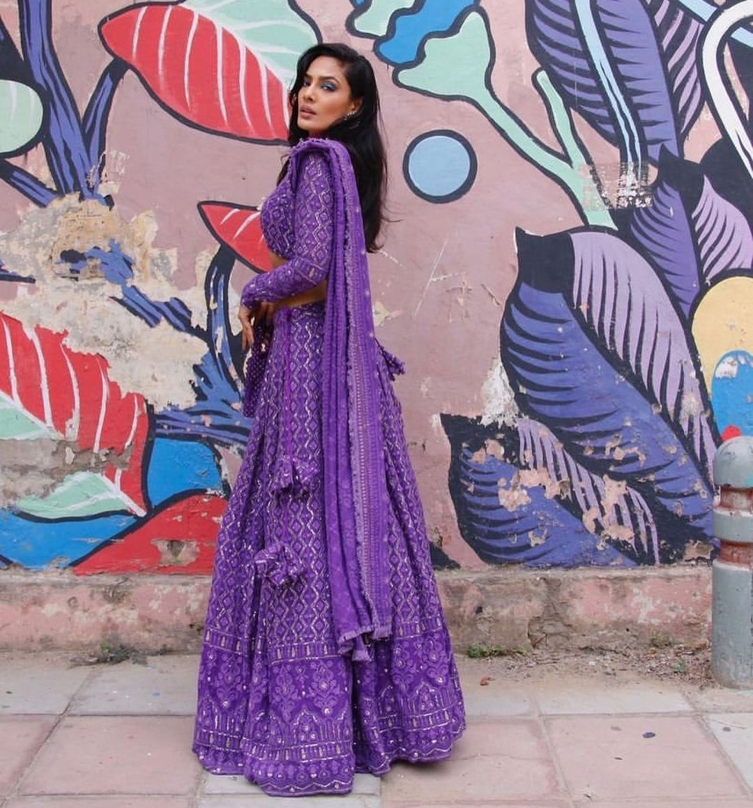 Lucknow Chikankari Purple Lehenga