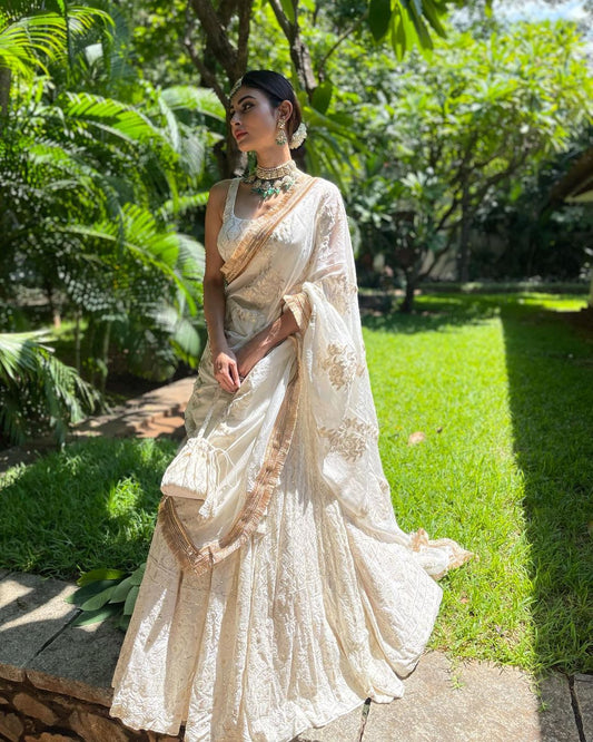 Chikankari Embroidery  Off White Lehenga