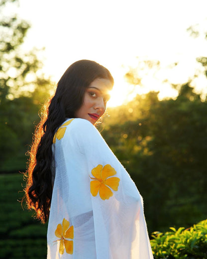 Hibiscus Hand-Painted Saree