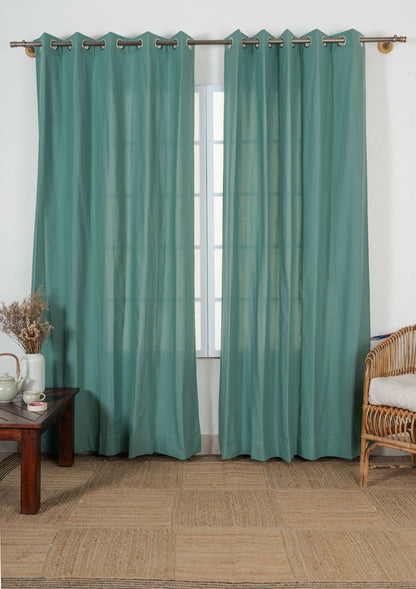 Room Darkening - Solid Aqua Blue Cotton Plain Curtain