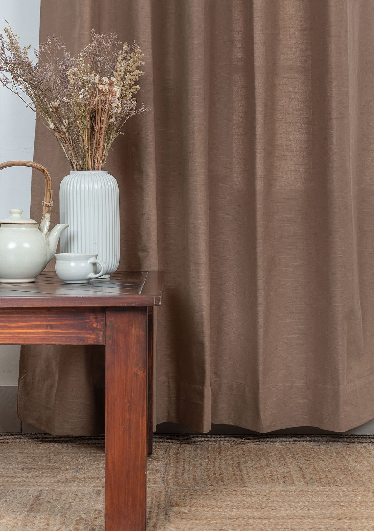 Room Darkening - Solid Chocolate Brown Cotton Plain Curtain