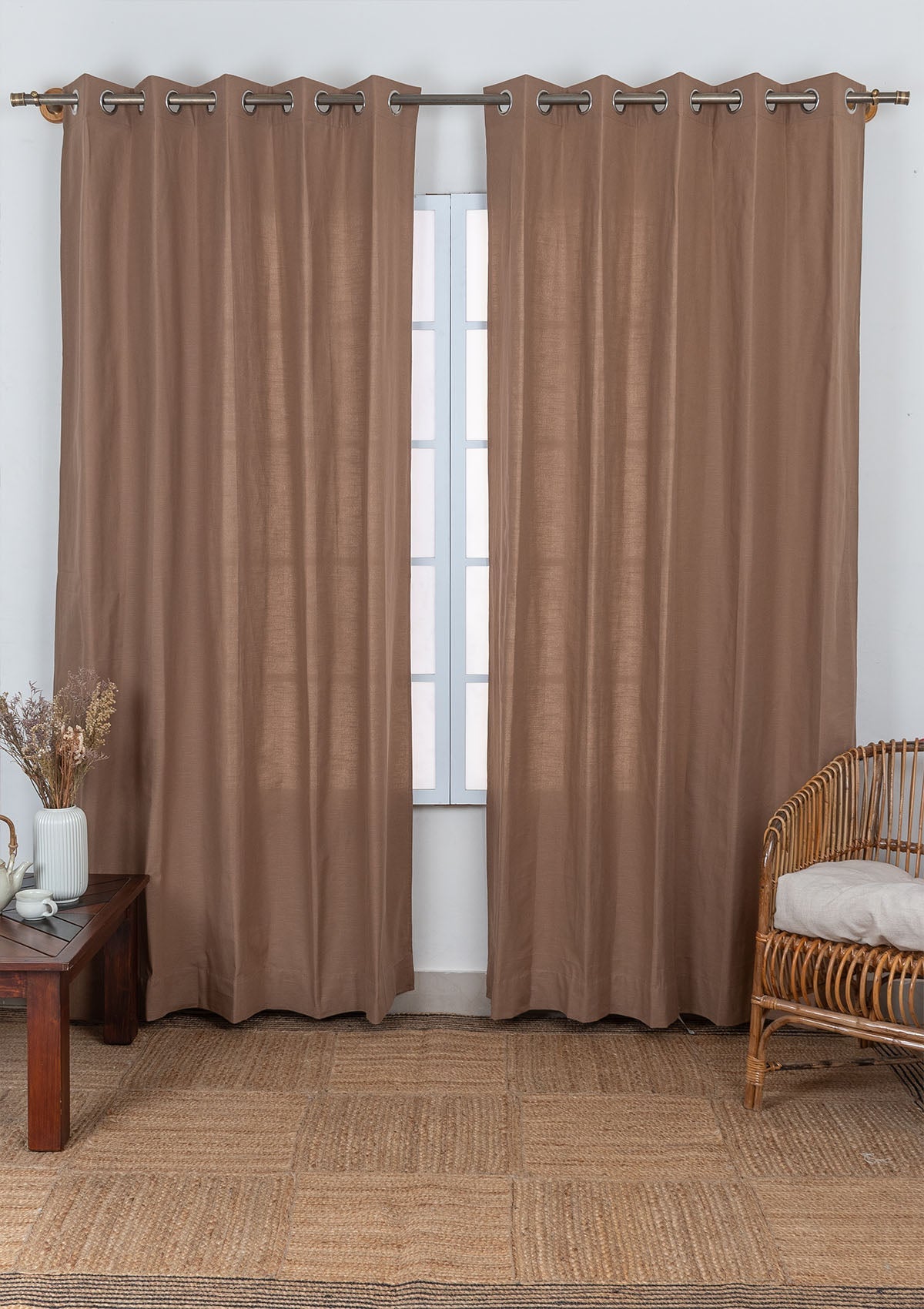 Room Darkening - Solid Chocolate Brown Cotton Plain Curtain