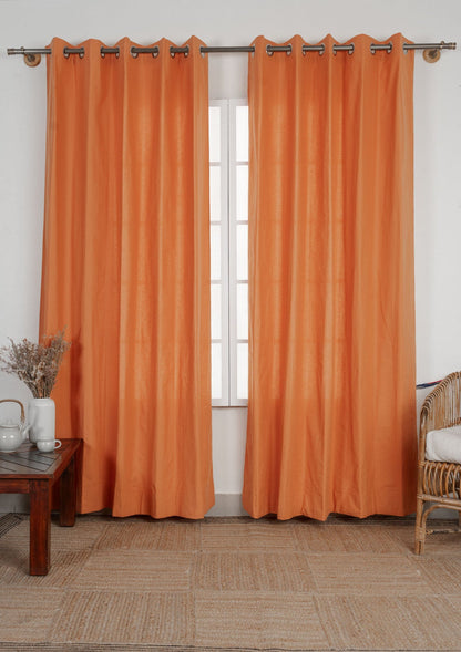 Room Darkening - Solid Orange Cotton Plain Curtain