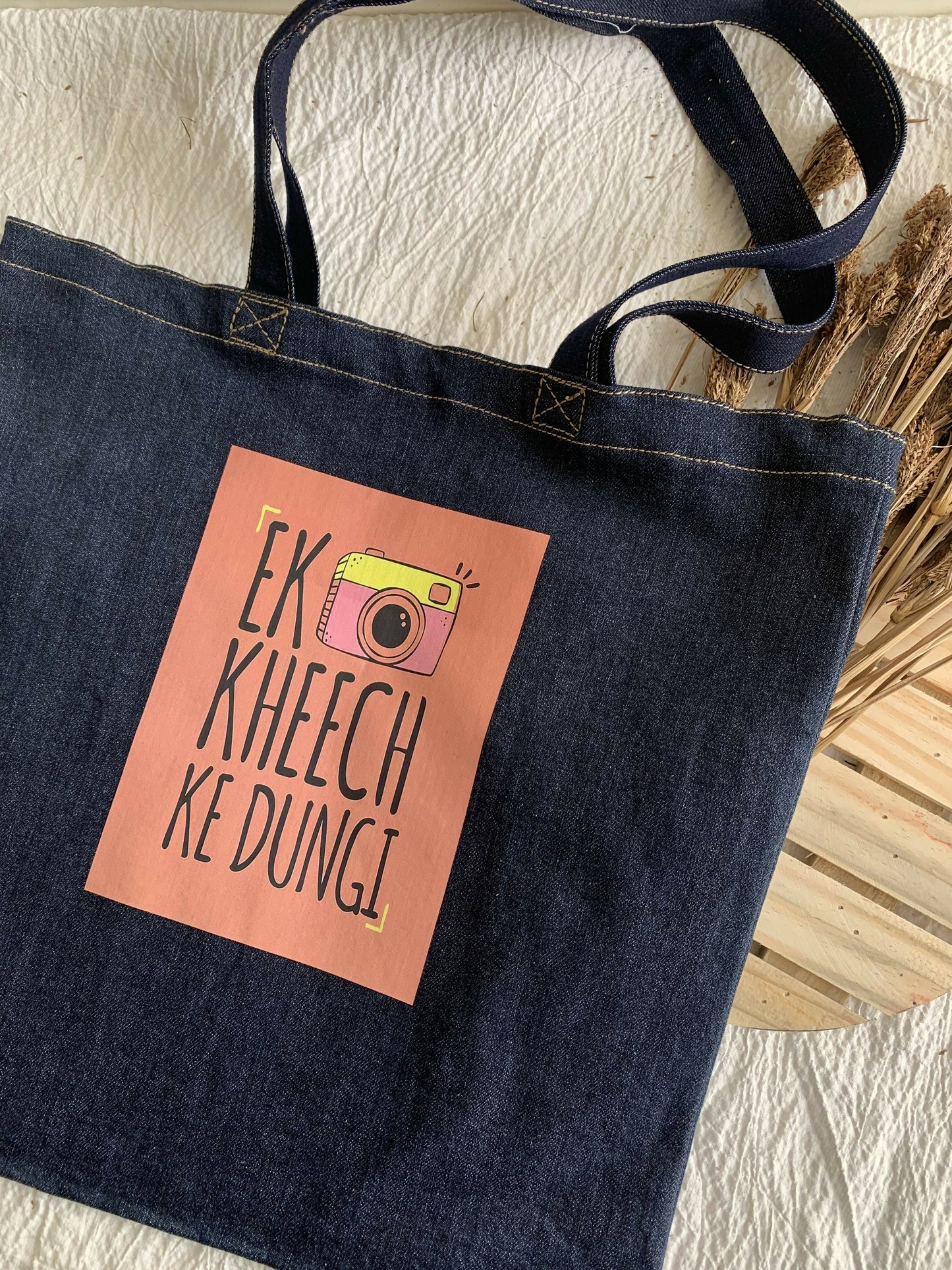 Ek Kheech Ke Dungi Denim Printed Tote