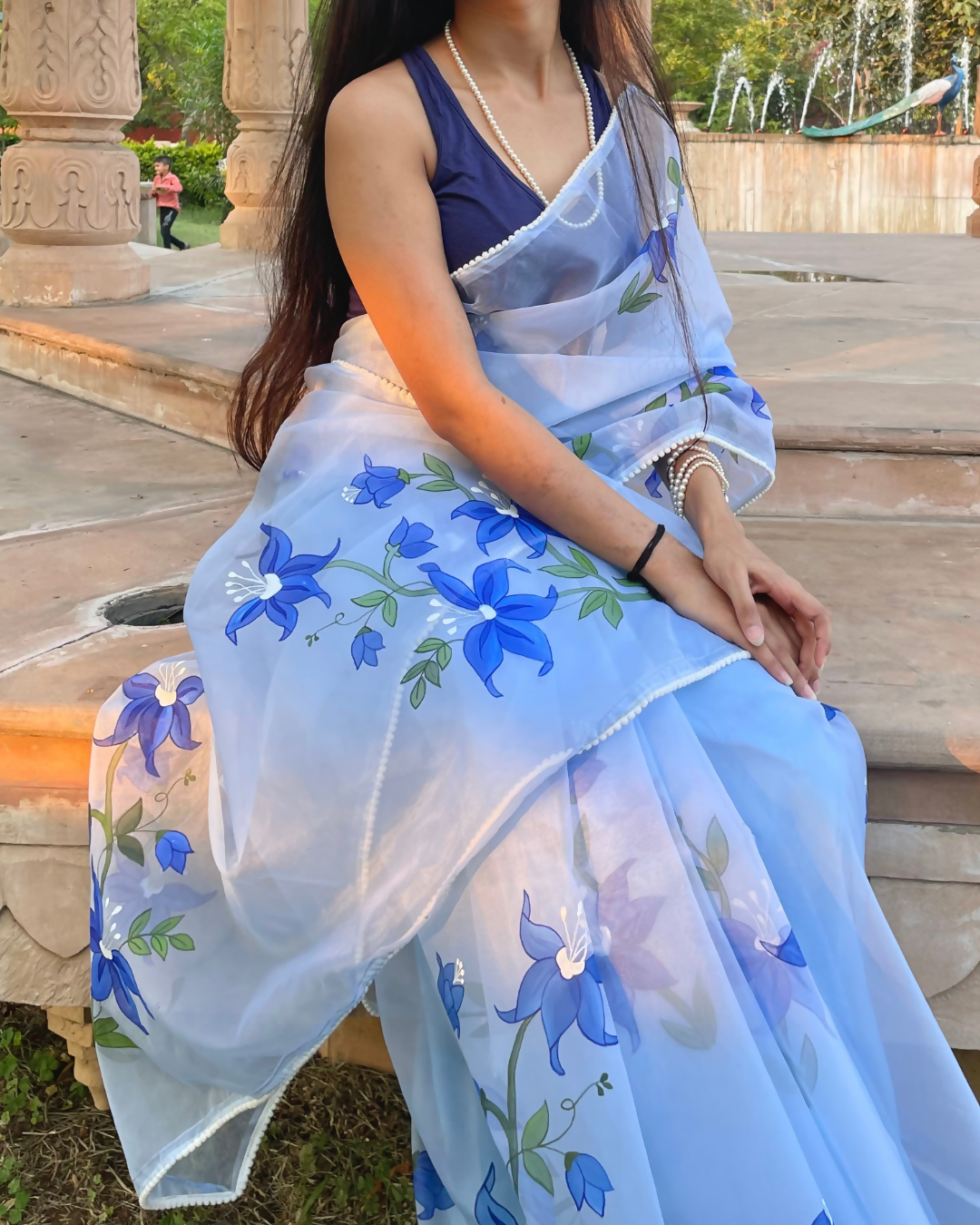 sky blue 'kashish' hand-painted saree (4)