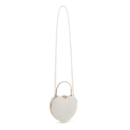 White Pearl Heart Shaped Clutch