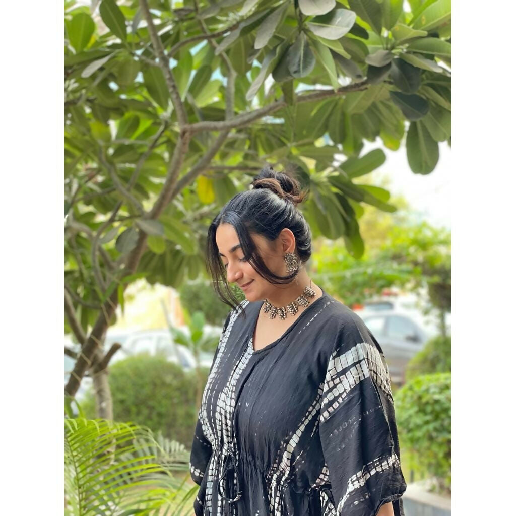 Black Shibori Kaftan with Tassel