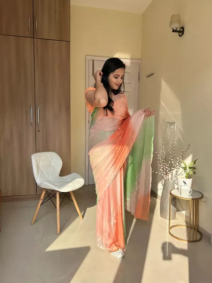 Rani Tri Color Chiffon Saree