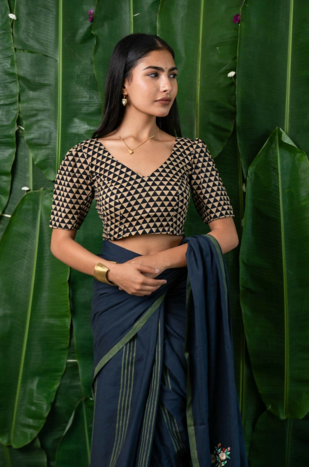 Samira CurveFit Stretchable Cotton Geometric Print Blouse