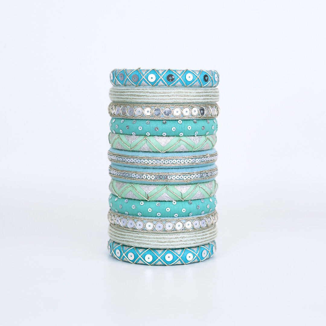 Reva Teal Blue & White Bangle Set