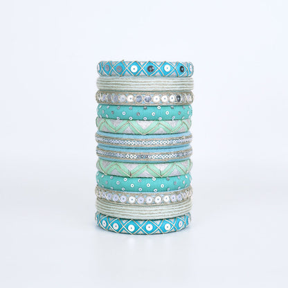 Reva Teal Blue & White Bangle Set