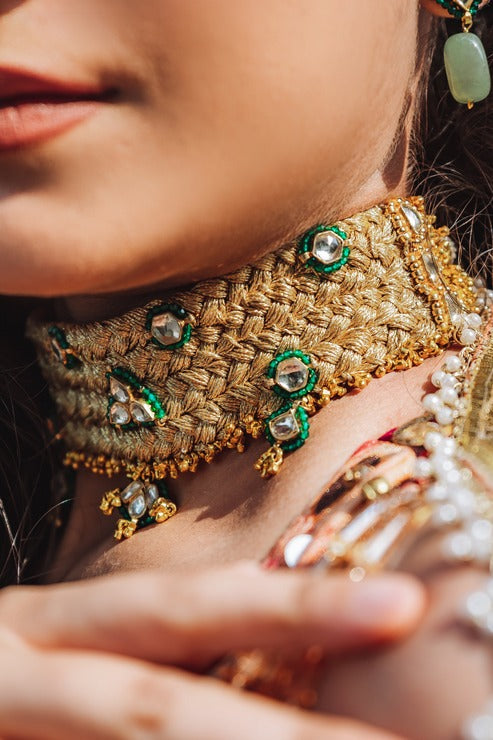 Reshami Polki Choker/Bracelet Set Green