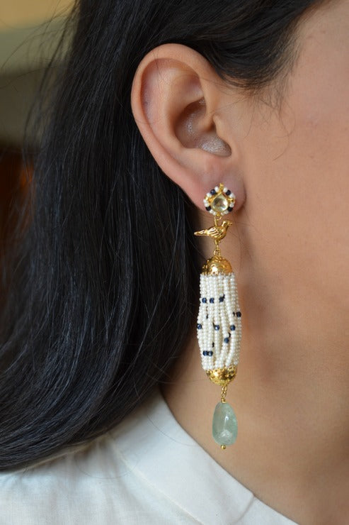 Surai Bird Earrings in Mint Blue