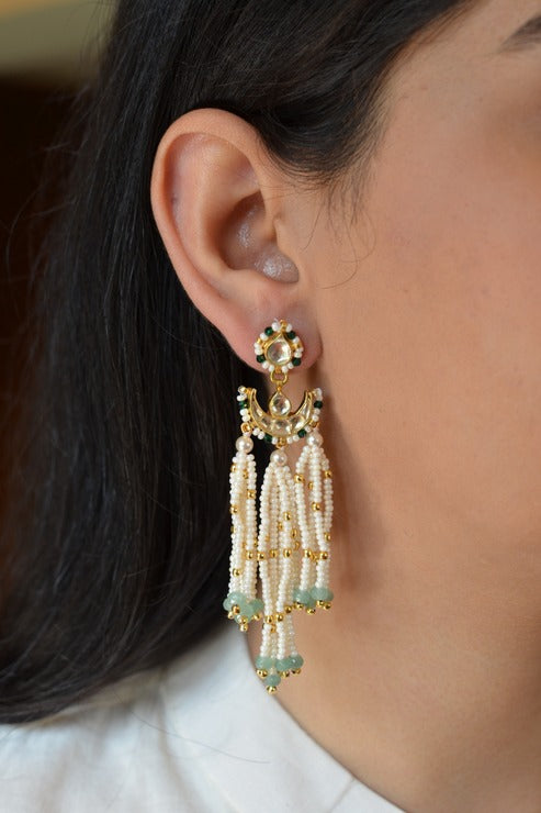 Chanda Tassel Polki Earrings in Green