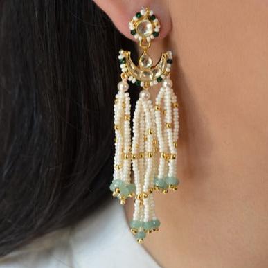 Chanda Tassel Polki Earrings in Green