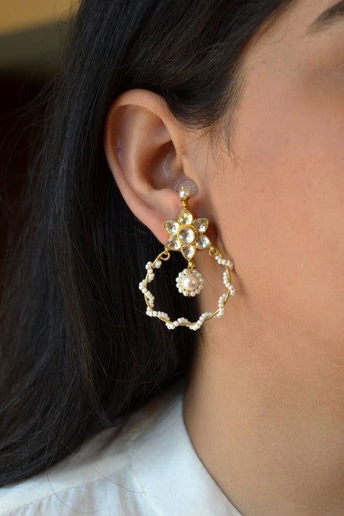 Twisted Cheed Polki Hoops in White