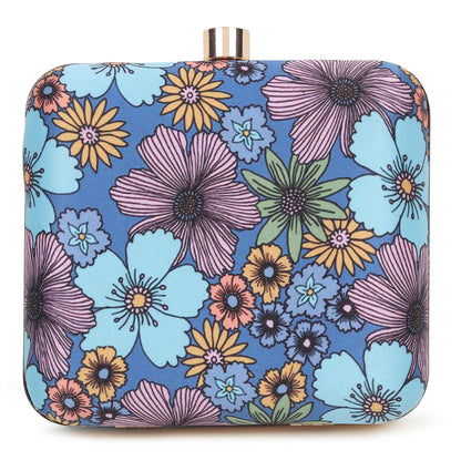 Sequin Accent Blue Floral Clutch