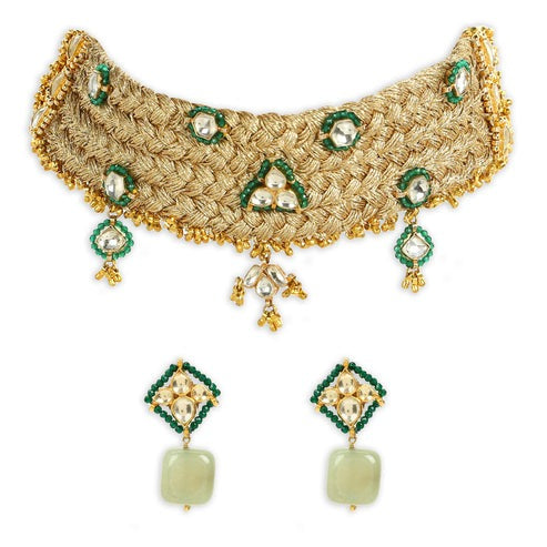 Reshami Polki Choker/Bracelet Set Green