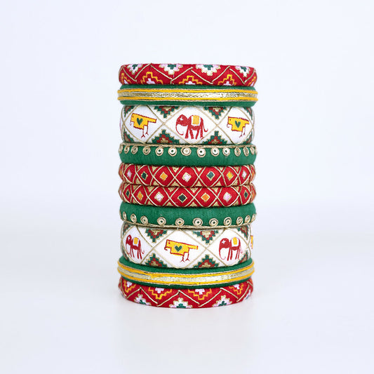 Narikunj Green & Red Bangle Set