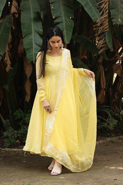 Vaniki Yellow Chiffon Anarkali Set