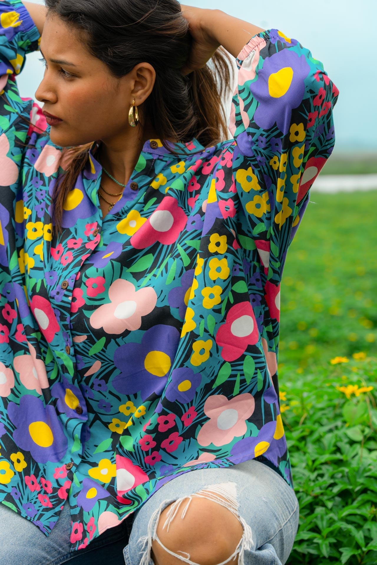 Valley of Flowers Free-size Cotton Shirt