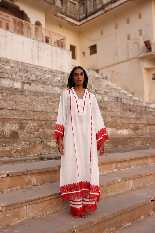 Oorja White & Red Pakistani Suit Set