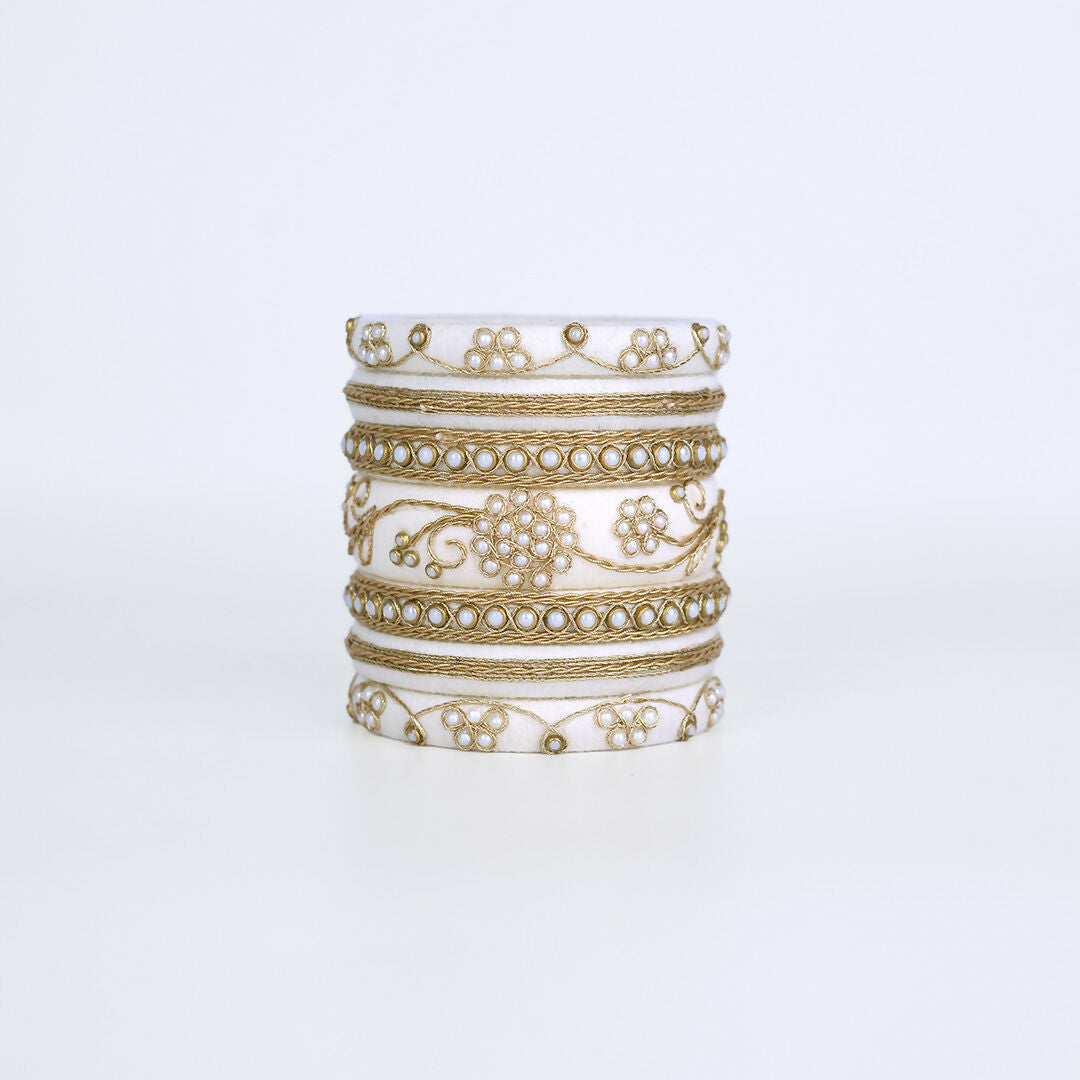 Gauri White & Golden Bangle Set