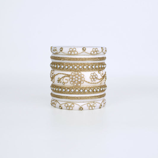 Gauri White & Golden Bangle Set