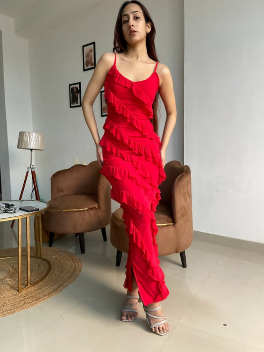 Red Ruffle Maxi Dress