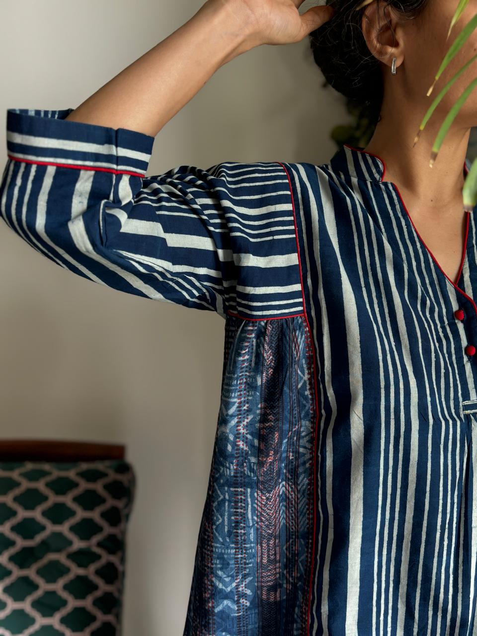 Bansi Indigo Kurta Shirt- Stripes