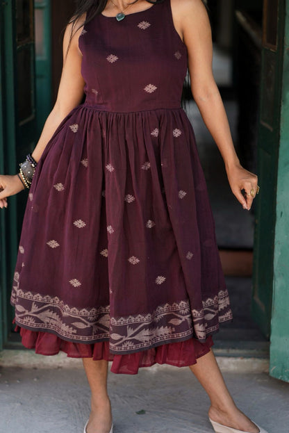 Wine Whisper Jamdani Cotton Dress
