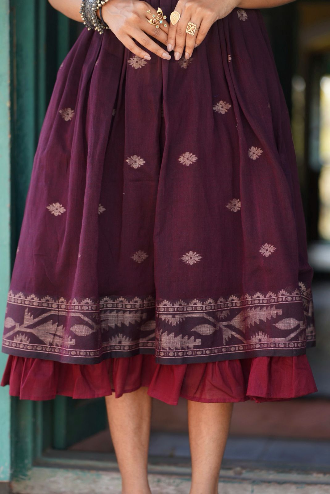Wine Whisper Jamdani Cotton Dress
