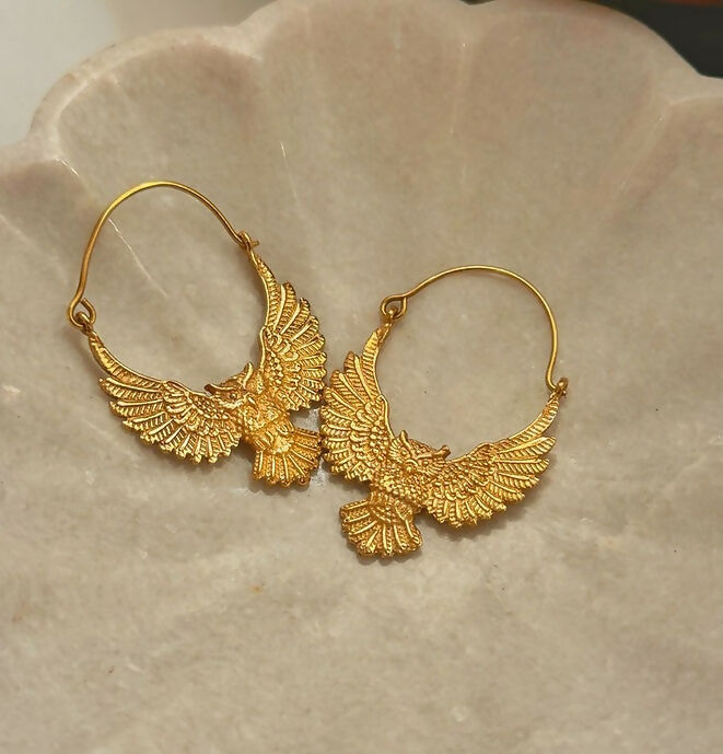 Golden Owl Brass Earrings