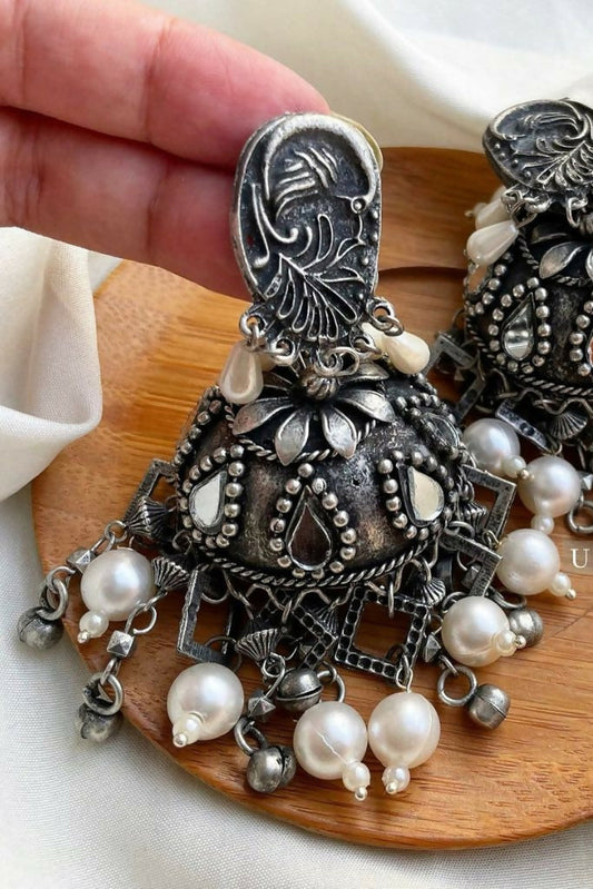 Keish Silver Oxide Jhumkas