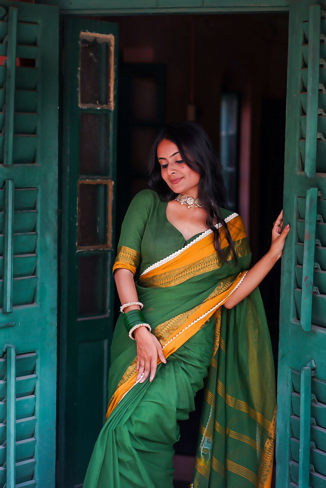 Green Love Pure Handloom Cotton Saree