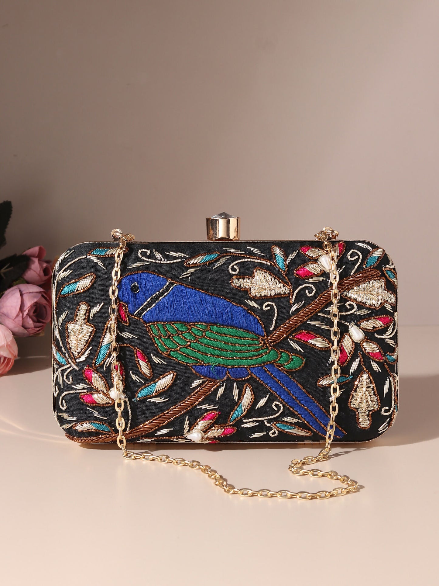 Midnight Parrot Black Clutch