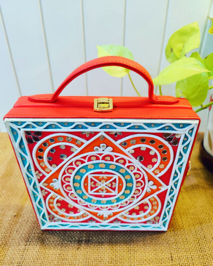 Colourful Geometric Lippan Art Handcrafted Box Bag