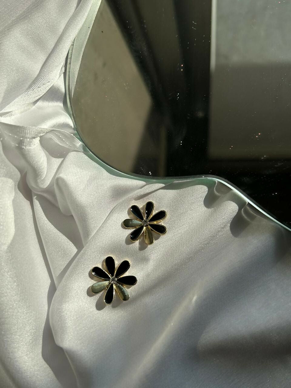 Black and Gold Flower Earrings