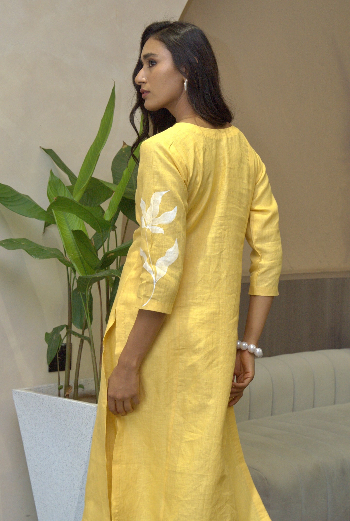Iris Yellow Linen Kurta Set