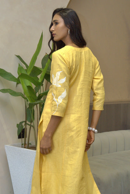 Iris Yellow Linen Kurta Set