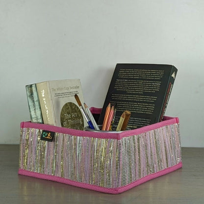 Upcycled Handwoven: Collapsible Storage Basket Small